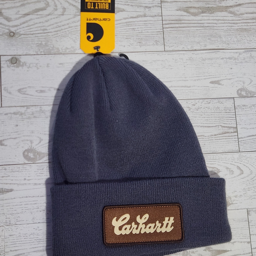 Carhartt Dark Blue Knit Cuff Script Patch Beanie NWT One Size